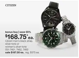 JC Penney Citizen Men's Black Strap, Silver-Tone Or Women's Silver-Tone offer