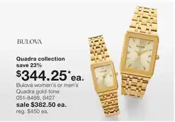 JC Penney Bulova women's or men's Quadra gold-tone offer