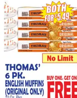 Bravo Supermarkets THOMAS' 6 PK. ENGLISH MUFFINS offer