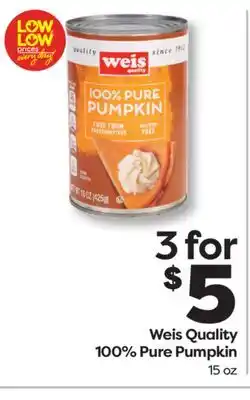 Weis Markets Weis Quality 100% Pure Pumpkin offer