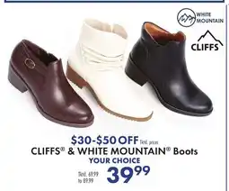Boscov's CLIFFS & WHITE MOUNTAIN Boots offer