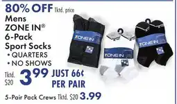 Boscov's Mens ZONE IN 6-Pack Sport Socks offer