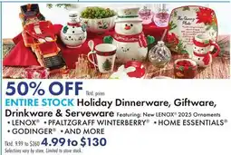 Boscov's ENTIRE STOCK Holiday Dinnerware, Giftware, Drinkware & Serveware offer