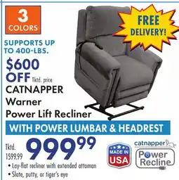 Boscov's CATNAPPER Warner Power Lift Recliner WITH POWER LUMBAR & HEADREST offer
