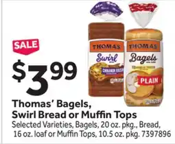 Stop&Shop Thomas' Bagels, Swirl Bread or Muffin Tops offer