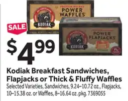 Stop&Shop Kodiak Breakfast Sandwiches, Flapjacks or Thick & Fluff y Waffl es offer