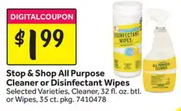 Stop&Shop Stop & Shop All Purpose Cleaner or Disinfectant Wipes offer