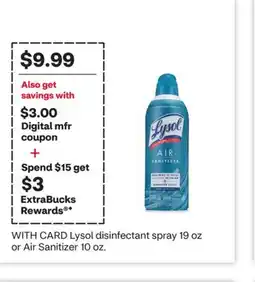 CVS Lysol disinfectant spray 19 oz or Air Sanitizer 10 oz offer