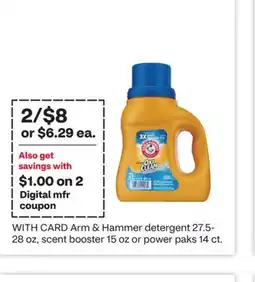 CVS Arm & Hammer detergent 27.5-28 oz, scent booster 15 oz or power paks 14 ct offer