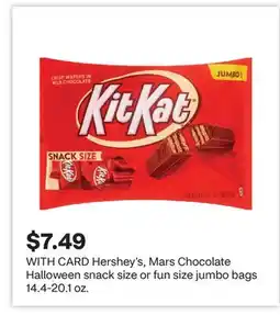 CVS Hershey's, Mars Chocolate Halloween snack size or fun size jumbo bags 14.4-20.1 oz offer