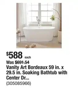 The Home Depot Vanity Art Bordeaux 59 in. x 29.5 in. Soaking Bathtub with Center Drain in White/Polished Chrome offer