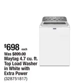 The Home Depot Maytag 4.7 cu. ft. Top Load Washer in White with Extra Power offer