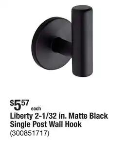 The Home Depot Liberty 2-1/32 in. Matte Black Single Post Wall Hook offer