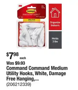 The Home Depot Command Command Medium Utility Hooks, White, Damage Free Hanging, 8 Hooks and 16 Command Strips offer