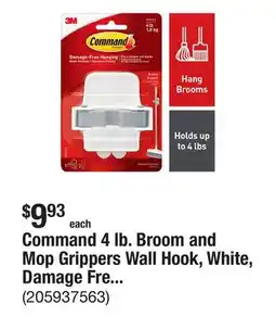 The Home Depot Command 4 lb. Broom and Mop Grippers Wall Hook, White, Damage Free Organizing, 1 Hanger offer