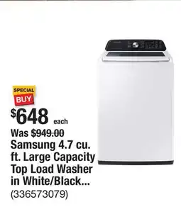 The Home Depot Samsung 4.7 cu. ft. Large Capacity Top Load Washer in White/Black with Active WaterJet offer