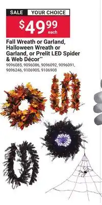 Ace Hardware Fall Wreath or Garland, Halloween Wreath or Garland, or Prelit LED Spider & Web Décor offer