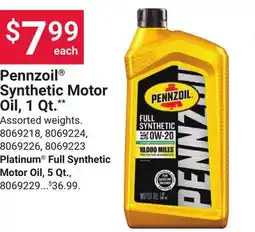 Ace Hardware Pennzoil Synthetic Motor Oil, 1 Qt offer