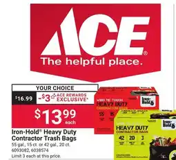 Ace Hardware Iron-Hold Heavy Duty Contractor Trash Bags offer