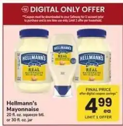 Safeway Hellmann's Mayonnaise offer