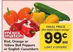 Safeway Red, Orange or Yellow Bell Peppers or English Cucumbers offer