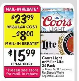 Stop&Shop Coors Light or Miller Lite 24 Pack offer