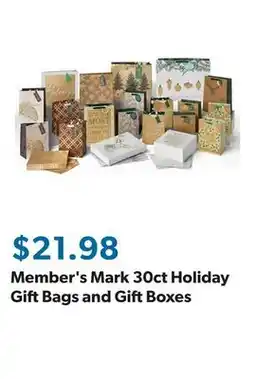Sam's Club Member's Mark 30ct Holiday Gift Bags and Gift Boxes offer