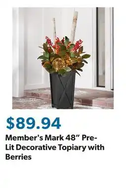 Sam's Club Member's Mark 48 Pre-Lit Decorative Topiary with Berries offer