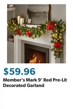 Sam's Club Member's Mark 9' Red Pre-Lit Decorated Garland offer