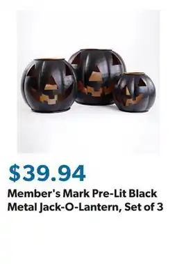 Sam's Club Member's Mark Pre-Lit Black Metal Jack-O-Lantern, Set of 3 offer