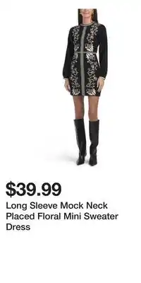 TJ Maxx Long Sleeve Mock Neck Placed Floral Mini Sweater Dress offer