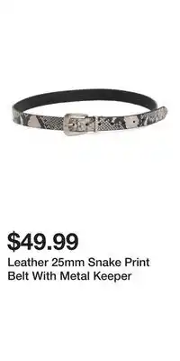 TJ Maxx Leather 25mm Snake Print Belt With Metal Keeper offer