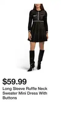 TJ Maxx Long Sleeve Ruffle Neck Sweater Mini Dress With Buttons offer