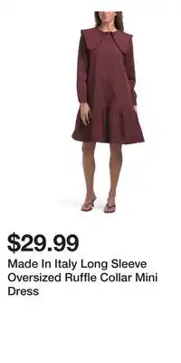 TJ Maxx Made In Italy Long Sleeve Oversized Ruffle Collar Mini Dress offer