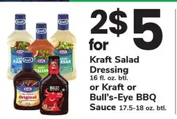 ACME Kraft Salad Dressing 16 fl. oz. btl. or Kraft or Bull's-Eye BBQ Sauce 17.5-18 oz. btl offer