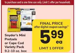 ACME Snyder's Mini Pretzels or Cape Cod Variety Pack offer