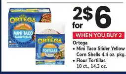 ACME Ortega Mini Taco Slider Yellow Corn Shells 4.4 oz. pkg., Flour Tortillas 10 ct., 14.3 oz offer