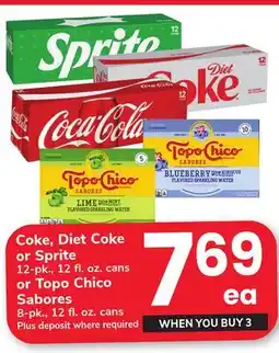 ACME Coke, Diet Coke or Sprite 12-pk., 12 fl. oz. cans or Topo Chico Sabores 8-pk., 12 fl. oz. cans offer