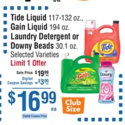 Smart & Final Tide Liquid , Gain Liquid Laundry Detergent or Downy Beads offer