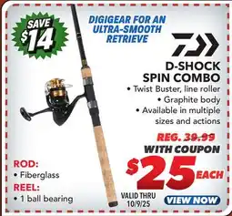 Big 5 Daiwa D Shock Spin Reel and Fiberglass Rod Spin Combo offer