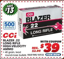 Big 5 CCI Blazer .22 Long Rifle High-Velocity Ammo offer