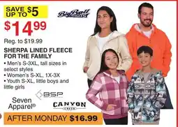 Dunham's Sports SHERPA LINED FLEECE FOR THE FAMILY offer