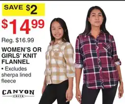 Dunham's Sports CANYON CREEK WOMEN'S OR GIRLS' KNIT FLANNEL offer