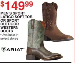 Dunham's Sports ARIAT MEN'S SPORT LATIGO SOFT TOE OR SPORT OUTDOOR WESTERN BOOTS offer