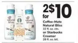 Safeway Coffee-Mate Natural Bliss or Starbucks Creamer offer