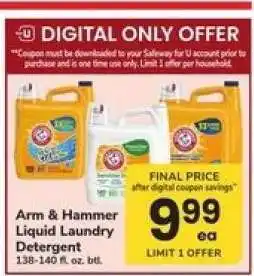 Safeway Arm & Hammer Liquid Laundry Detergent offer