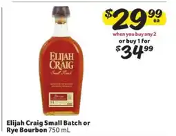 Winn Dixie Elijah Craig Small Batch or Rye Bourbon offer