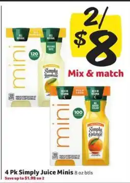 Winn Dixie 4 Pk Simply Juice Minis offer