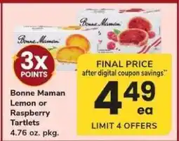 Safeway Bonne Maman Lemon or Raspberry Tartlets offer