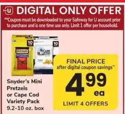 Safeway Snyder's Mini Pretzels or Cape Cod Variety Pack offer